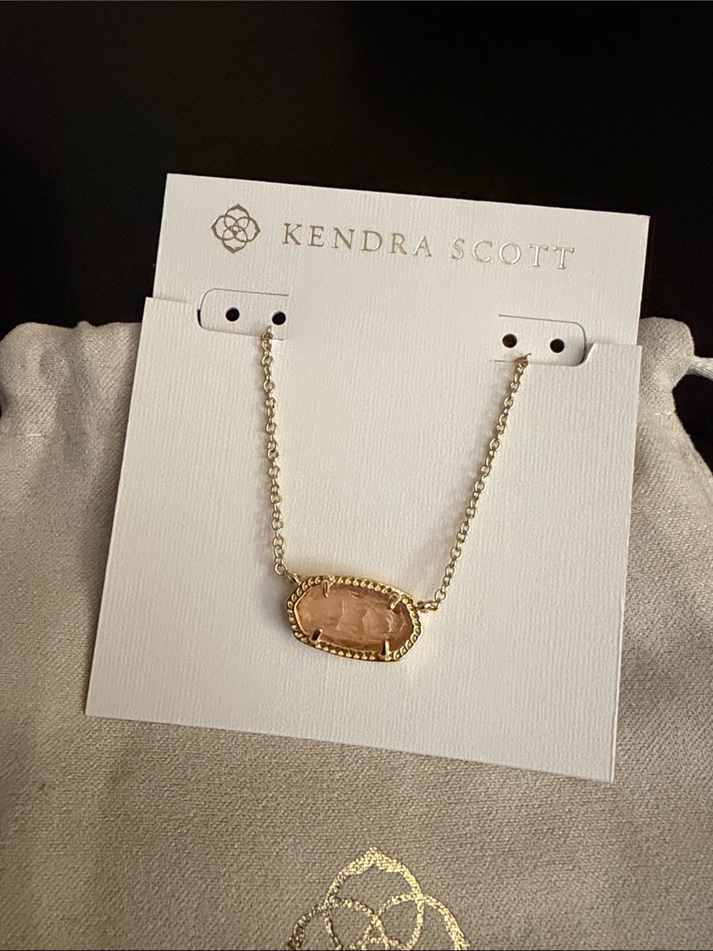 Kendra Scott Elisa Gold & Blush Pink stone necklace. With pouch. New with tags!